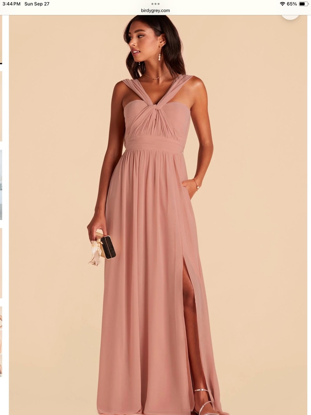 Birdy Grey Grace Dusty Rose Convertible Maxi Twist-Detail Chiffon Dress M